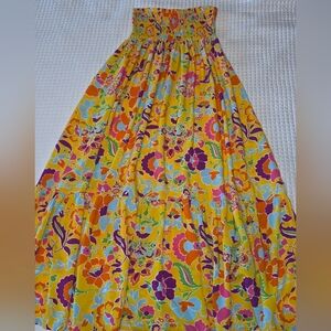 Goldenpoint Bright Floral Smocked Maxi Dress - Yellow Multi Size M/L